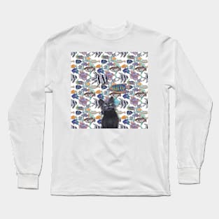 Black cat watching a fish tank Long Sleeve T-Shirt